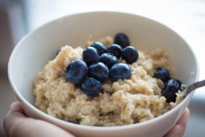 Bowl of oatmeal and blueberries