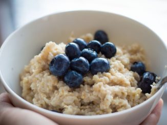 Bowl of oatmeal and blueberries