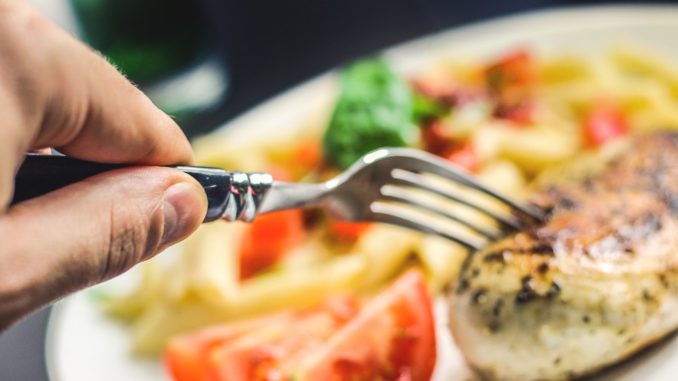 Fork going into a piece of chicken