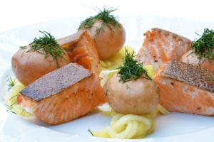 Fresh cooked salmon contain high levels of Omega-3 fatty acids