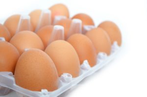 Tray of organic eggs